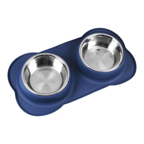  Snappies Petcare Large Dog Bowls & Mat Set - 2 Large Capacity 54oz (108oz Total) Removable Stainless Steel Bowl Set in a Stylish No Mess, No Spill, Non Skid, Silicone Mat. Food & Water Bowls for Me