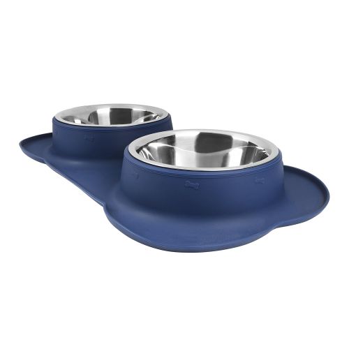  Snappies Petcare Large Dog Bowls & Mat Set - 2 Large Capacity 54oz (108oz Total) Removable Stainless Steel Bowl Set in a Stylish No Mess, No Spill, Non Skid, Silicone Mat. Food & Water Bowls for Me