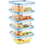 Snapware Total Solution 10-PC (4-Cup) Square Glass Food Storage Container Set with Plastic Lids, Medium Size Set of 4-Cups, BPA-Free Lids with Locking Tabs, Microwave, Dishwasher, and Freezer Safe