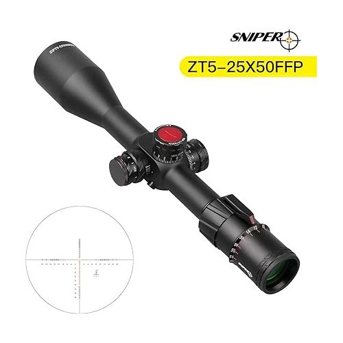  Sniper ZT 5-25x50 FFP First Focal Plane (FFP) Scope with Red/Green Illuminated Reticle