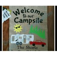 SnipetsofImagination Burlap Camping Garden Flag/Free Shipping!!/ Fifth Wheel and Truck Camper/ Personalized Garden Camping Flag/