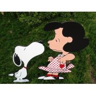 /SnoopyYardArt Peanuts Snoopy giving Lucy a Valentines Day beagle Kiss Cupid Lawn Wood Lawn Yard Art Ornament