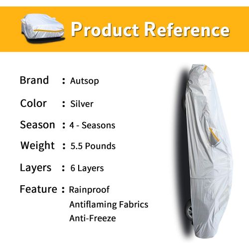  [아마존 핫딜] [아마존핫딜]Autsop Car Covers Waterproof,Car Covers 6 Layers Universal Outdoor Protection for Full Hatchback Cover with Zipper A7-2L+(Fits Hatchback up to 177)