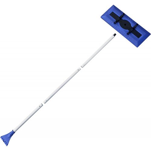  Snow Joe SJBLZD 2-in-1 Snow Broom with 18-Inch Foam Head + Large Ice Scraper, Blue