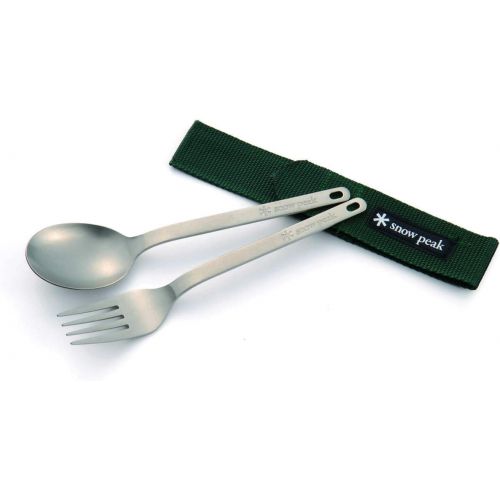  Snow Peak Titanium Fork & Spoon Set - Durable & Light Camping Utensils with a Carrying Case - 1.4 oz