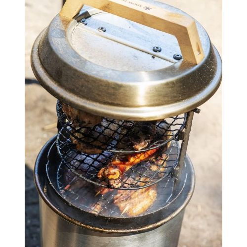  Snow Peak Smokemeister - Stainless Steel with Wood Handle Compact Smoker - 8.5 x 8.5 x 18.5 in