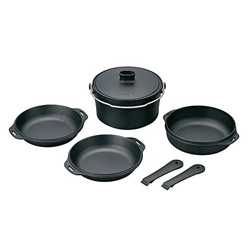  Snow Peak Cast Iron Duo - All-in-One Cook Set - Pot, Lid, Skillet, Plates, Handles, Storage Case