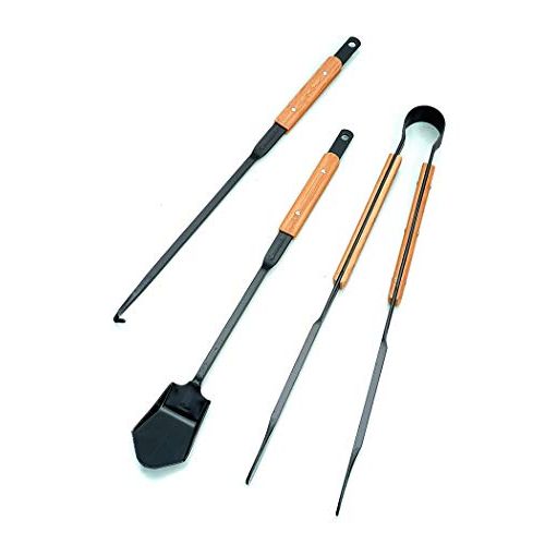  Snow Peak Fire Tool Set - Includes Shovel, Poker, Fire Tongs - Bamboo Handles - Steel - 3.75 Ibs