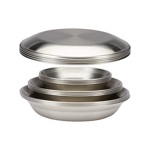  Snow Peak Tableware Set Family - Plates, Dishes, Bowls - Stainless Steel - 62.1 oz - 16 Pieces