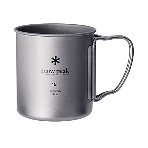  Snow Peak Titanium Single-Wall Cup - Foldable Handles - Camping & Backpacking - 15.2 fl oz - Anodized Green