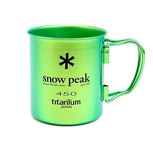  Snow Peak Titanium Single-Wall Cup - Foldable Handles - Camping & Backpacking - 15.2 fl oz - Anodized Green