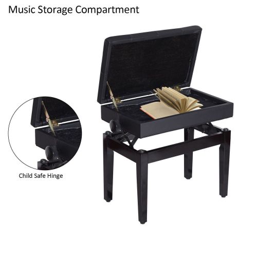  Snow Shop Everything Adjustable Height Padded Seat Piano Bench PU Leather Keyboard Weight Capacity: 300 lbs, Black