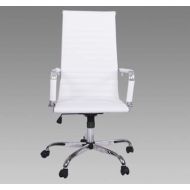 Snow Shop Everything Modern White Upholstered Adjustable Ergonomic Ribbed High Back Executive Office Chair Casters/Wheels, Ergonomic, High Back, Padded Arms, Stackable, Swivel, Tilt Control