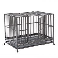Snow Shop Everything Heavy Duty & Safety for Lovely Pet and Strong Dog Cage XXL 48 Strong Metal Crate Kennel Playpen with Wheels & Tray