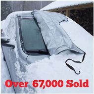 SnowOFF Windshield Snow Ice Cover - Custom Made Premium Quality Car Cover - Windproof Straps, Wings, Suction Cups, Magnets - Bonus Items - Winter Ice Rain Frost Automotive Hood Cov