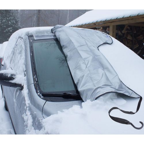  SnowOFF Windshield Snow Ice Cover - Custom Made Premium Quality Car Cover - Windproof Straps, Wings, Suction Cups, Magnets - Bonus Items - Winter Ice Rain Frost Automotive Hood Cov