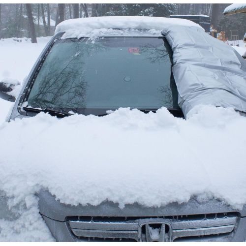  SnowOFF Windshield Snow Ice Cover - Custom Made Premium Quality Car Cover - Windproof Straps, Wings, Suction Cups, Magnets - Bonus Items - Winter Ice Rain Frost Automotive Hood Cov