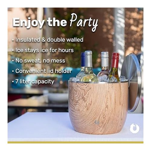  SNOWFOX XL Premium Vacuum Insulated Double Wall Stainless Steel Ice Bucket with Lid/Scoop,Bar Accessories,Large Elegant Party Bucket,Chills Several Bottles,Beautiful Entertaining Supplies,7 Liter,Gold