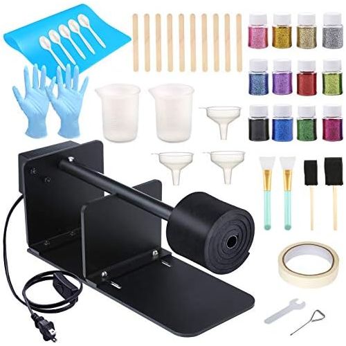  Sntieecr Epoxy Glitter Tumbler Turner Kits with Tumbler Turner Machine, 12 PCS Glitter Powder, Bubble Buster Tool Heat Gun, Silicone Brushes and 34 PCS Epoxy Resin Tools for DIY Cr