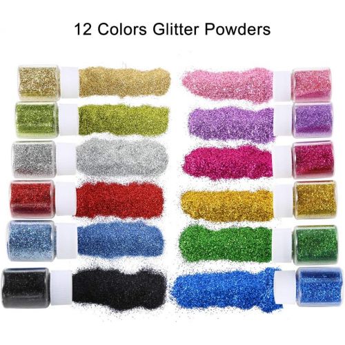  Sntieecr Epoxy Glitter Tumbler Turner Kits with Tumbler Turner Machine, 12 PCS Glitter Powder, Bubble Buster Tool Heat Gun, Silicone Brushes and 34 PCS Epoxy Resin Tools for DIY Cr