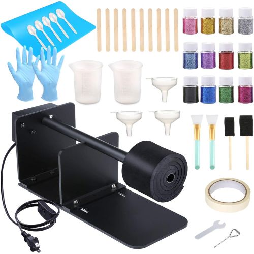  Sntieecr Epoxy Glitter Tumbler Turner Kits with Tumbler Turner Machine, 12 PCS Glitter Powder, Bubble Buster Tool Heat Gun, Silicone Brushes and 34 PCS Epoxy Resin Tools for DIY Cr