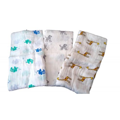  SnugglePiggy 100% Cotton Muslin Swaddle Blanket, Receiving Blankets Large 47 x 47 Size, 3 Pack of Unique Design...