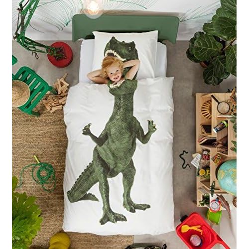  Snurk Duvet Cover Set Duvet Cover with Matching Pillowcase  100% Cotton Duvet Cover and Pillow Case Set for Kids  Soft Cover Bedding for Your Little One  T-Rex Dino for Twin-Siz