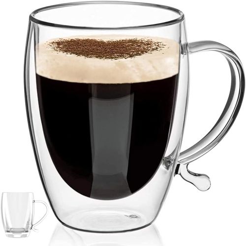  [아마존베스트]Snute Double Wall Insulated Coffee Glass Cups - Set of 2 Mugs - Crystal Clear Coffee Cups 12 Oz with Convenient Handles for Hot Beverages - Espresso, Tea, Latte, Cappuccino - Gift