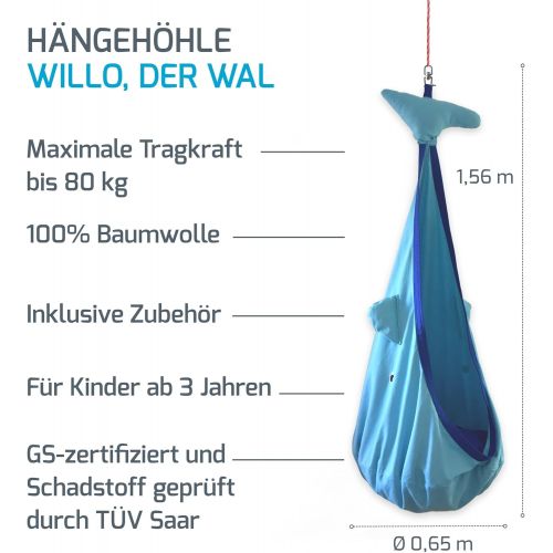  Besuchen Sie den snuutje-Store snuutje Hangehoehle fuer Kinder Willo der Wal (Schadstoff geprueft und GS-Zertifiziert, aus 100% Baumwolle, halt bis 80 kg, mit Zubehoer) blau