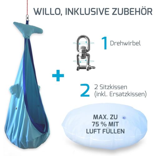  Besuchen Sie den snuutje-Store snuutje Hangehoehle fuer Kinder Willo der Wal (Schadstoff geprueft und GS-Zertifiziert, aus 100% Baumwolle, halt bis 80 kg, mit Zubehoer) blau