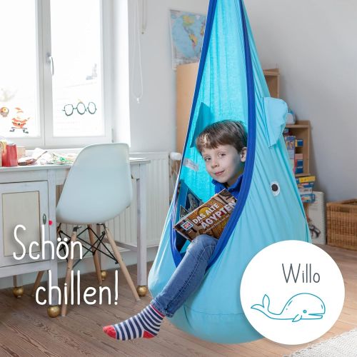  Besuchen Sie den snuutje-Store snuutje Hangehoehle fuer Kinder Willo der Wal (Schadstoff geprueft und GS-Zertifiziert, aus 100% Baumwolle, halt bis 80 kg, mit Zubehoer) blau