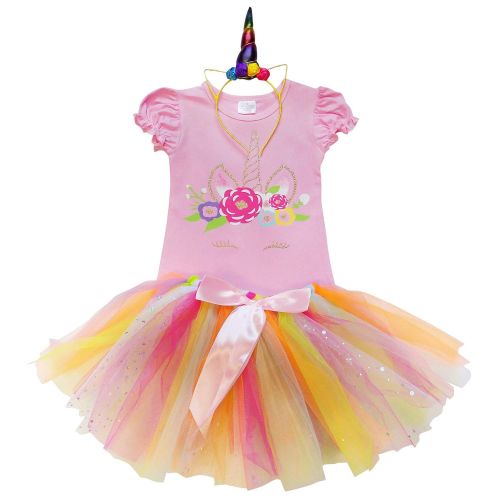  So Sydney Toddler Girls Unicorn Tutu Ruffle Dress Skirt & Horn Headband Costume