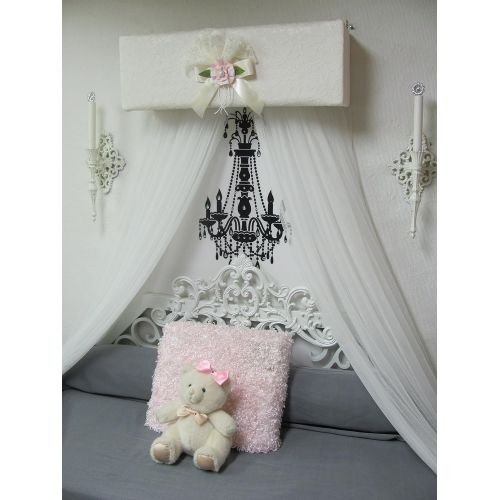 So Zoey Boutique Shabby Chic Bed Canopy Lace Cream Ivory pink white sheer curtains