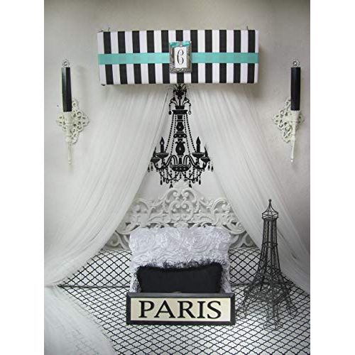  So Zoey Boutique Bed Canopy Crown Valance TIFFANY Blue Princess French Paris Stripe Pink Black White Upholstered SALE