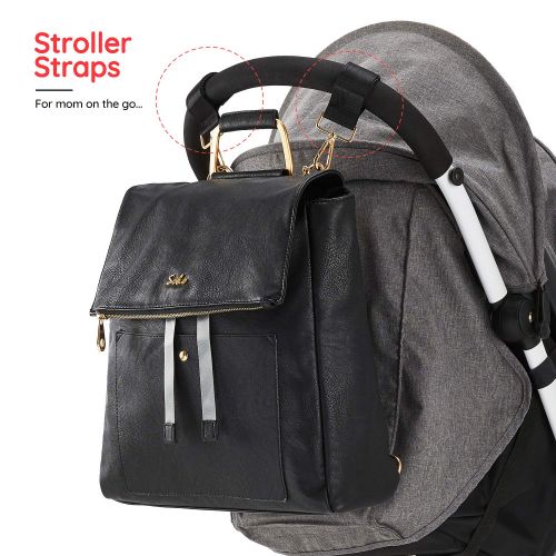  SoHo Designs SoHo Collections Simply Carson Vegan Leather Baby Diaper Bag Backpack with Changing pad Diaper Bag organiger Stroller Straps and Insulated Pockets 3 Pieces Set (Classic Black)