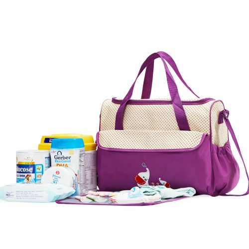  SoHo Designs SOHO Collections Diaper Bag Set (Lavender with Elephant), 10 Pieces