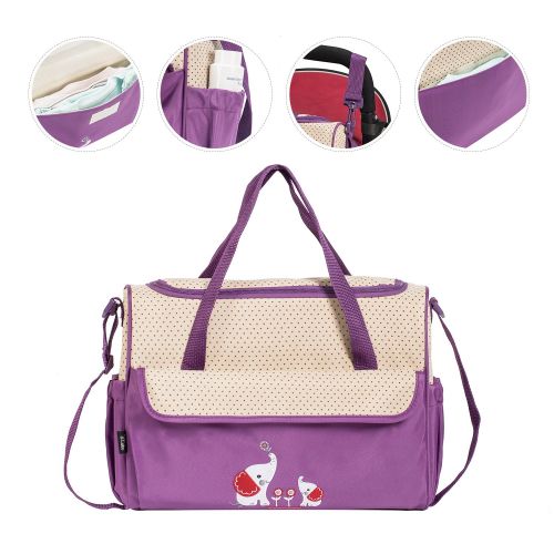  SoHo Designs SOHO Collections Diaper Bag Set (Lavender with Elephant), 10 Pieces