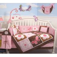 SoHo Designs SoHo Pink and Brown Floral Garden Baby Crib Nursery Bedding Set 14 pcs including Diaper Bag...