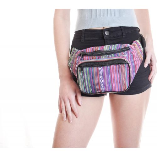  SoJourner Bags Festival Fanny Pack - Boho, Hippy, Eco, Woven, Cotton & Tribal Poly Styles (Rose Vert)