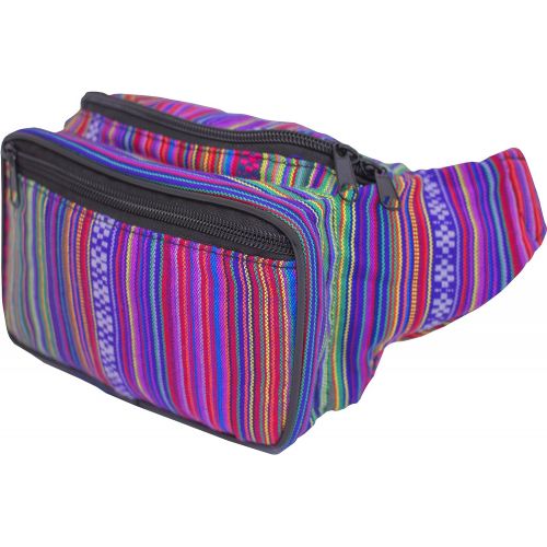  SoJourner Bags Festival Fanny Pack - Boho, Hippy, Eco, Woven, Cotton & Tribal Poly Styles (Rose Vert)