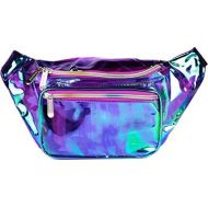 SoJourner Bags SoJourner Holographic Rave Fanny Pack - Packs for festival women, men | Cute Fashion Waist Bag Belt Bags (Transparent - Purple)