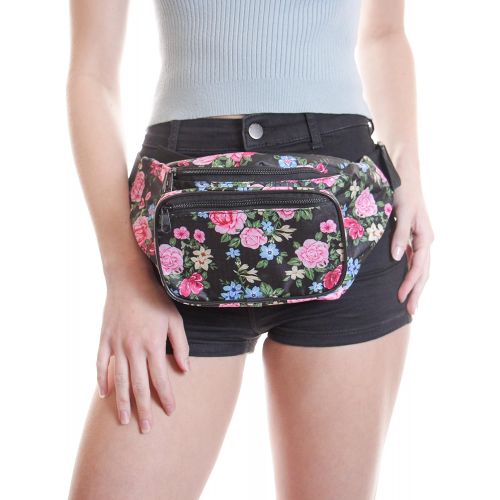  SoJourner Bags SoJourner Black Rose Fanny Pack - Cute Floral Packs for men, women festivals raves | Waist Bag Fashion Belt Bags