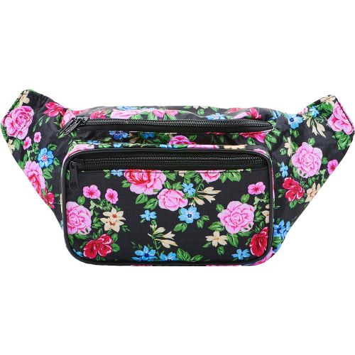  SoJourner Bags SoJourner Black Rose Fanny Pack - Cute Floral Packs for men, women festivals raves | Waist Bag Fashion Belt Bags