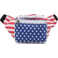 SoJourner Bags Sojourner American Flag Fanny Pack - USA Packs, 4th of July, Stars and Stripes, Red White, and Blue Eagle Waist Bag Belt Bags Bumbag