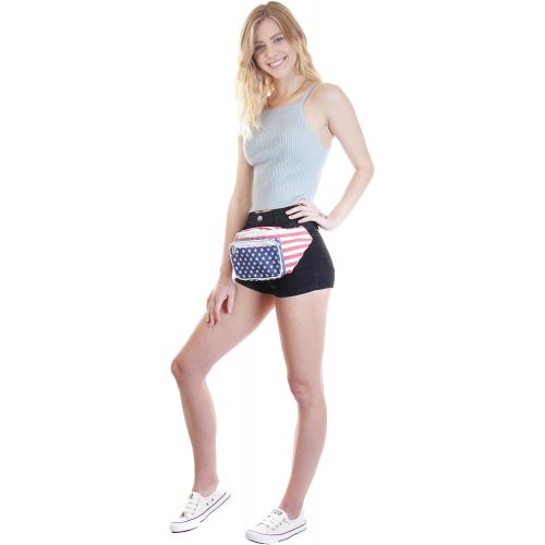  SoJourner Bags Sojourner American Flag Fanny Pack - USA Packs, 4th of July, Stars and Stripes, Red White, and Blue Eagle Waist Bag Belt Bags Bumbag