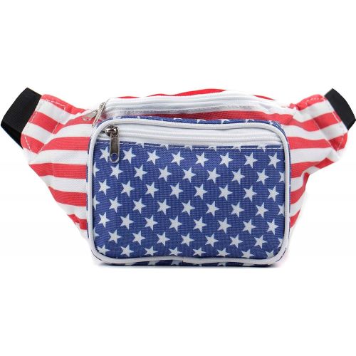  SoJourner Bags Sojourner American Flag Fanny Pack - USA Packs, 4th of July, Stars and Stripes, Red White, and Blue Eagle Waist Bag Belt Bags Bumbag