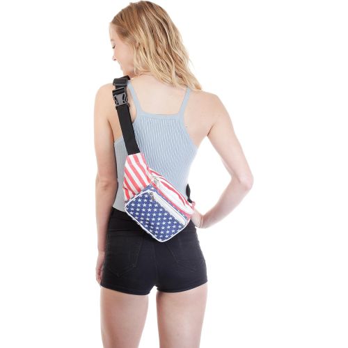  SoJourner Bags Sojourner American Flag Fanny Pack - USA Packs, 4th of July, Stars and Stripes, Red White, and Blue Eagle Waist Bag Belt Bags Bumbag