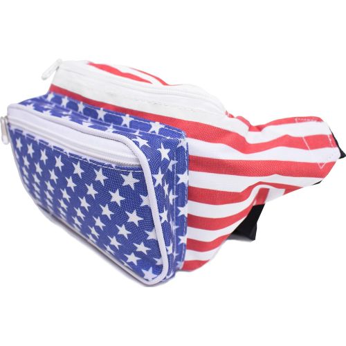  SoJourner Bags Sojourner American Flag Fanny Pack - USA Packs, 4th of July, Stars and Stripes, Red White, and Blue Eagle Waist Bag Belt Bags Bumbag