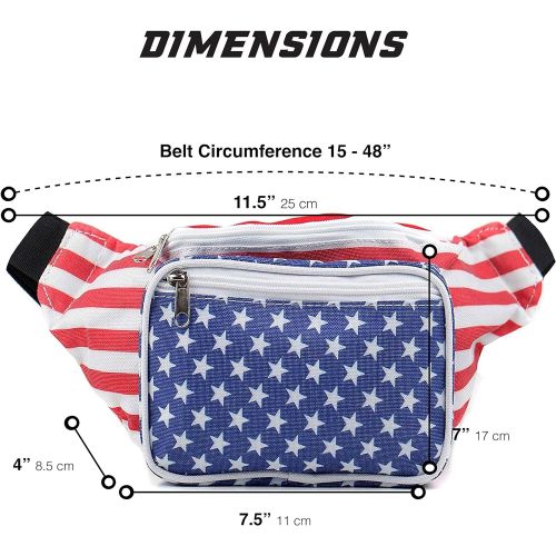  SoJourner Bags Sojourner American Flag Fanny Pack - USA Packs, 4th of July, Stars and Stripes, Red White, and Blue Eagle Waist Bag Belt Bags Bumbag