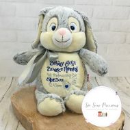 /SoSewPreciousGifts Cubbie Bunny Rabbit, Embroidered Baby Gift, Personalised Teddy Bear, Christening, Birth, Baptism, Stuffie, Birth Stats Personalized Cubby